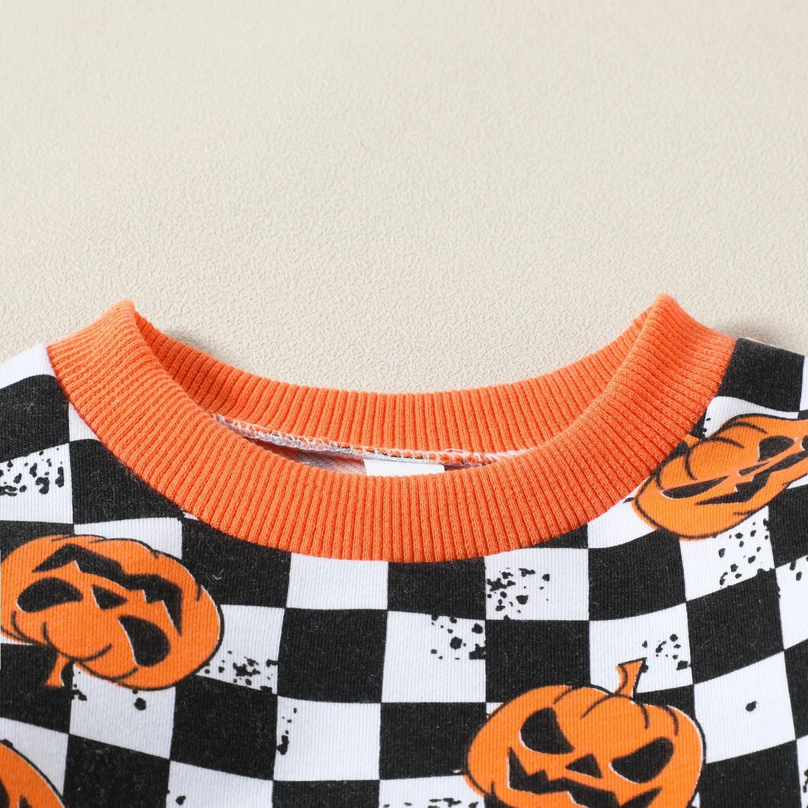 2 Pieces Set Baby Kid Girls Halloween Color-blocking Checked Print Hoodies Swearshirts And Pants Wholesale 23090637