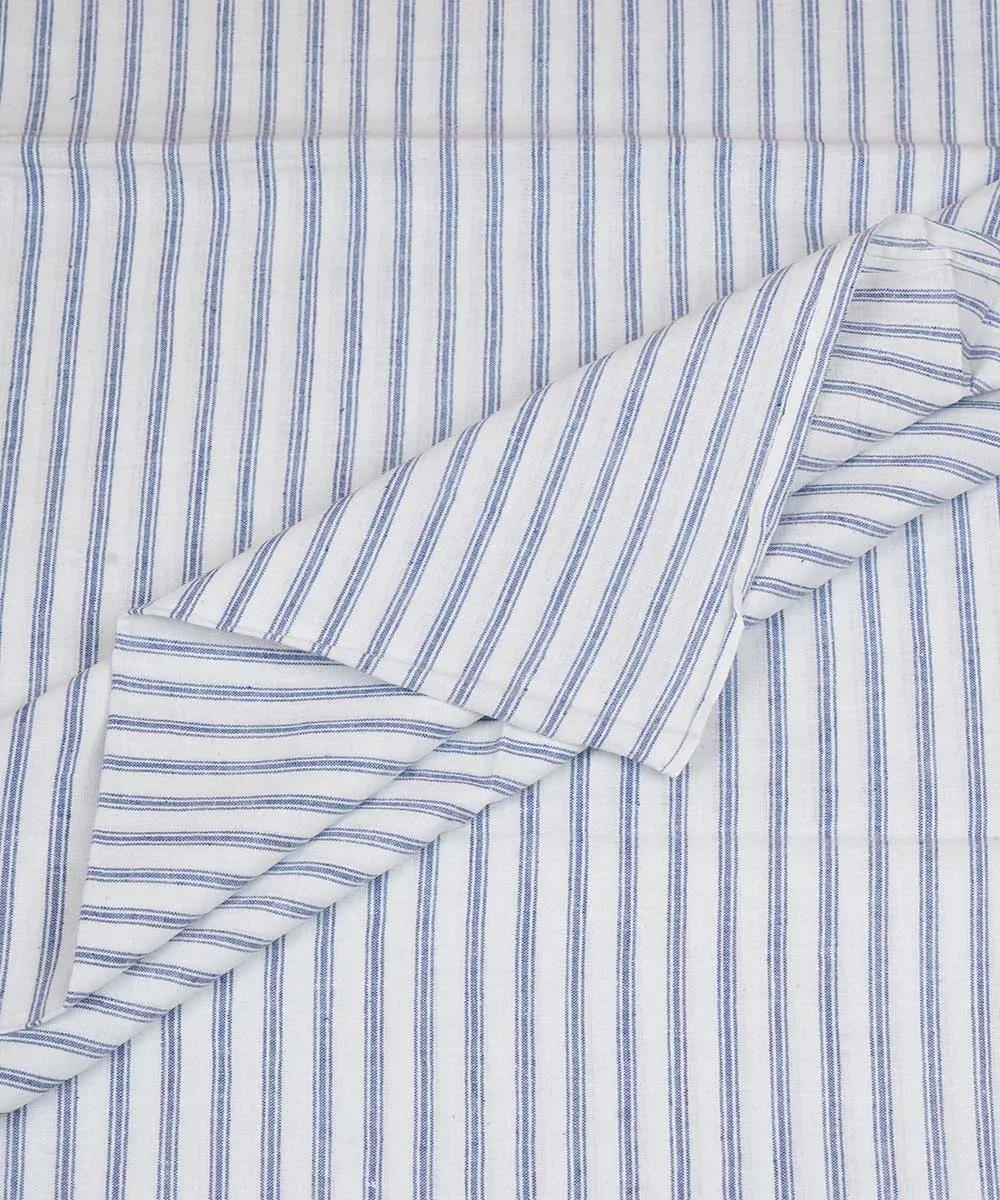 2.3m White blue stripe handwoven cotton fabric