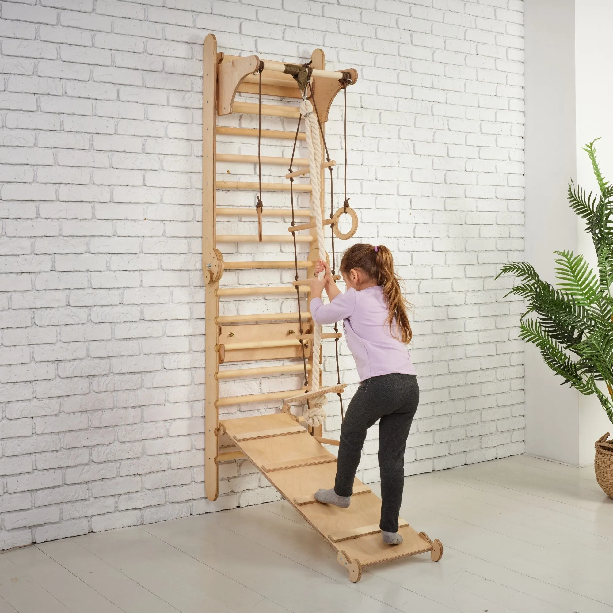 3in1: Wooden Swedish Wall / Climbing ladder for Children   Swing Set   Slide Board