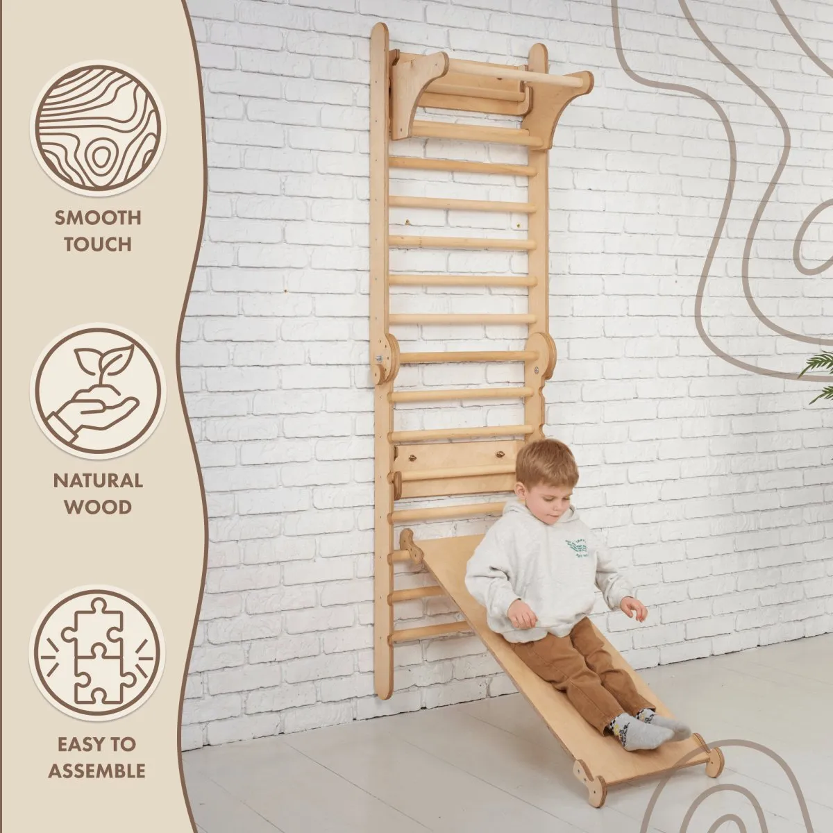 4-in-1 Climbing Set: Swedish Wall   Swing Set   Slide Board   Triangle Ladder