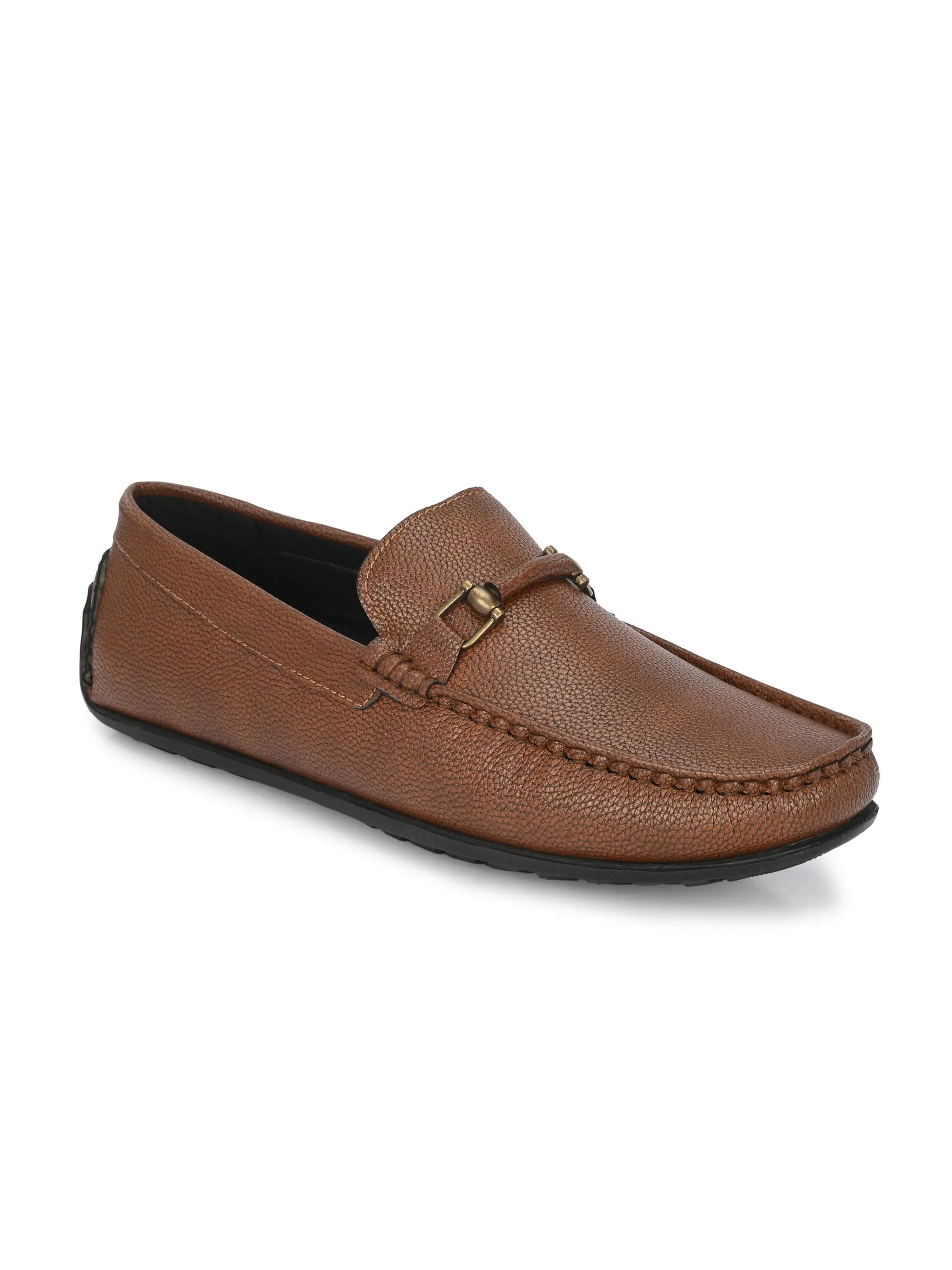 Alberto Torresi Mens Tan Loafers with Mild Grain Synthetic Leather and Buckled Design