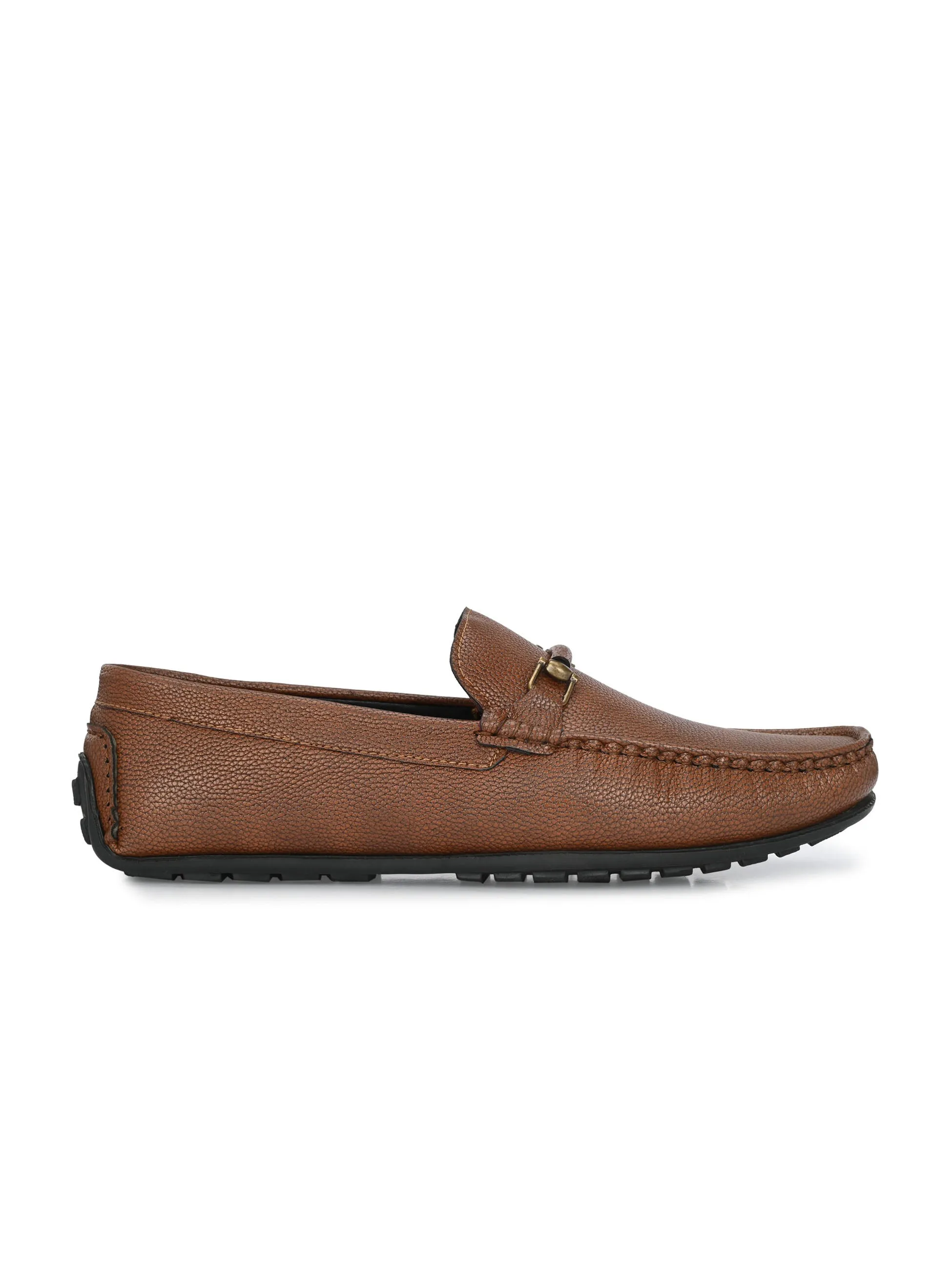 Alberto Torresi Mens Tan Loafers with Mild Grain Synthetic Leather and Buckled Design