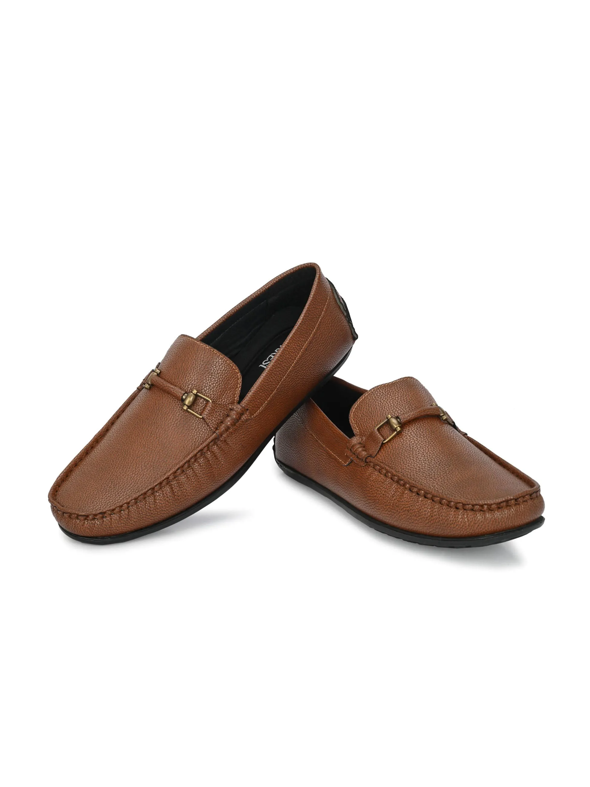 Alberto Torresi Mens Tan Loafers with Mild Grain Synthetic Leather and Buckled Design