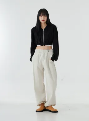 Ankle String Elastic Wide Pants OO28