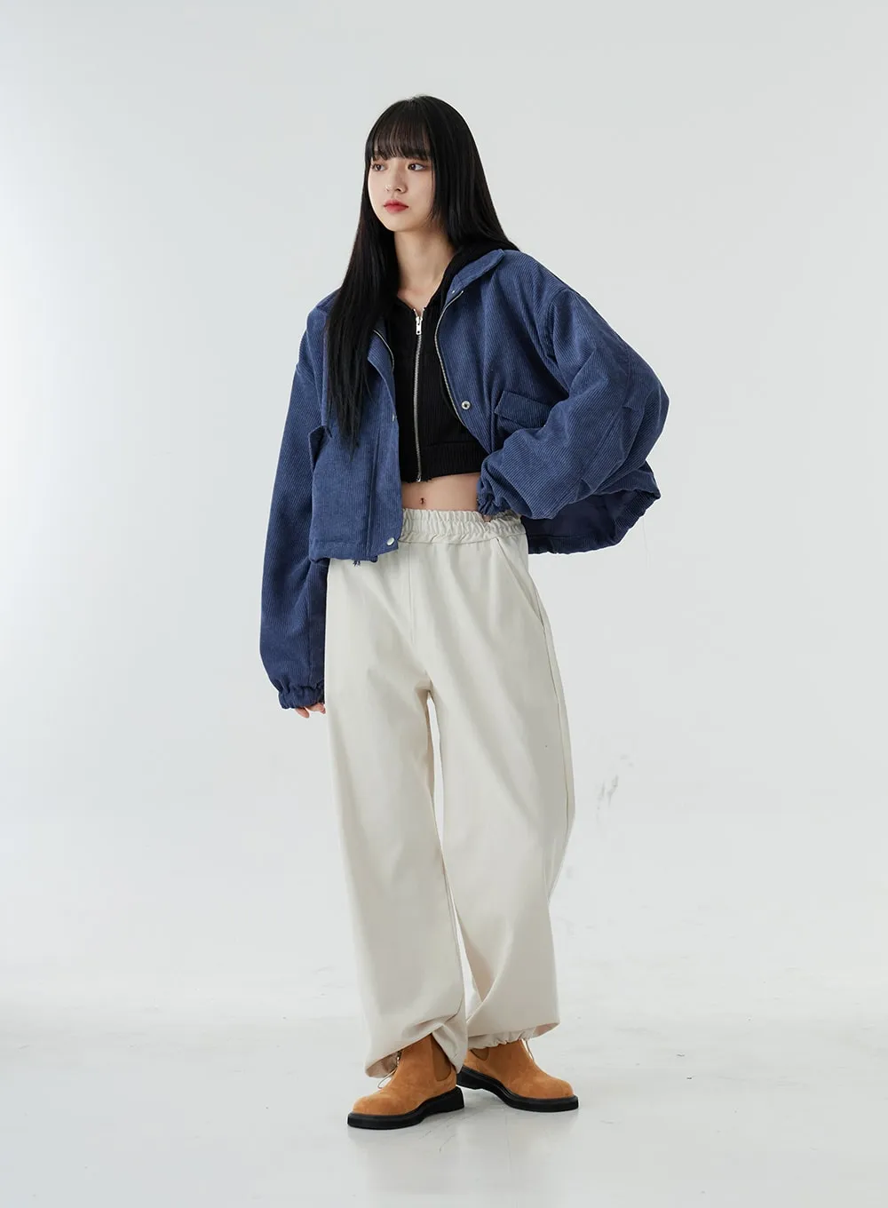 Ankle String Elastic Wide Pants OO28