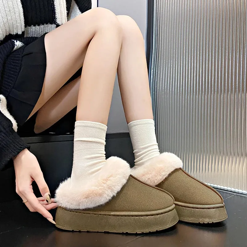 Ashore Shop Women Slippers Micro Suede Fuzzy Shearling Lining Ankle Moccasin Bootie