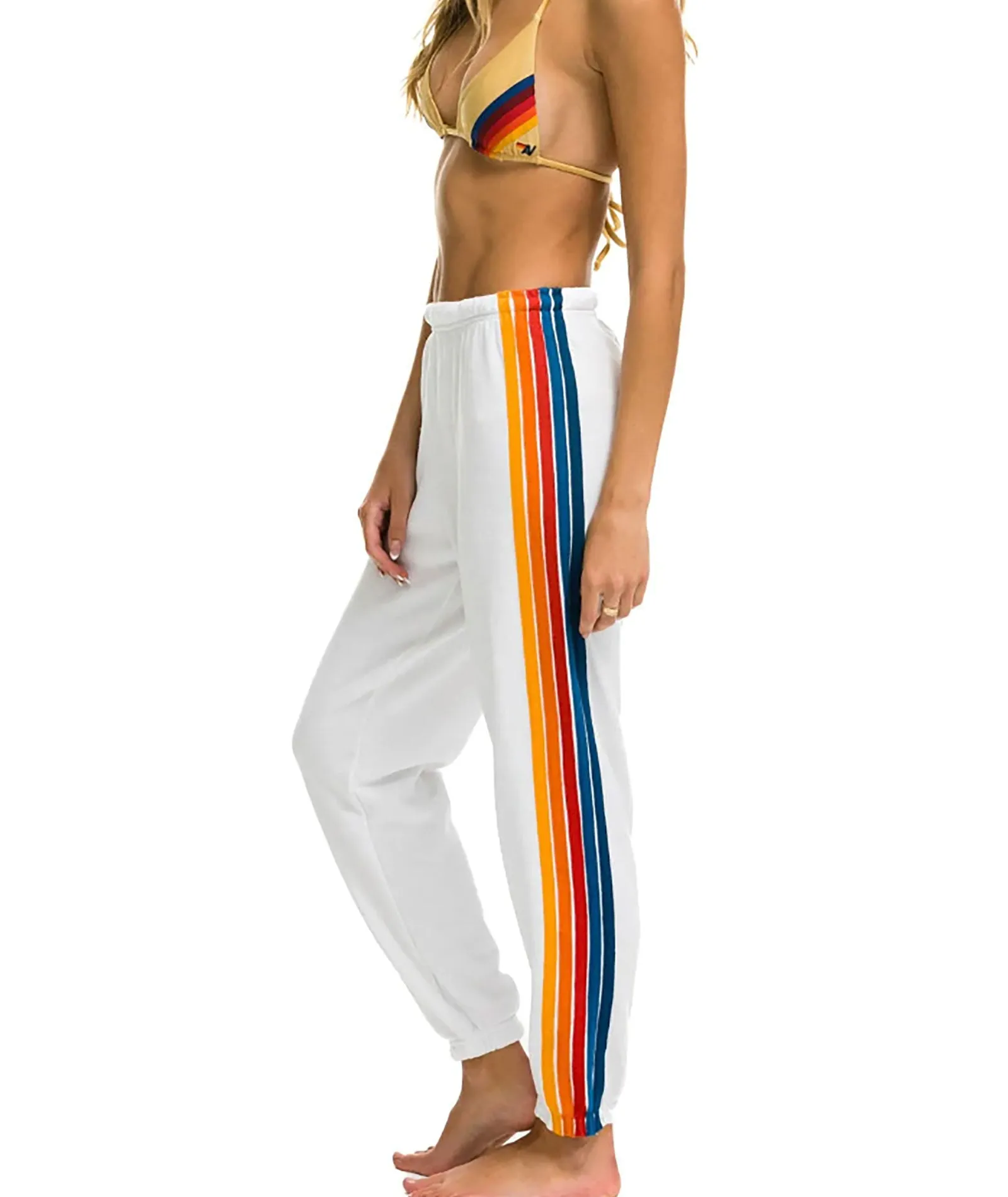 Aviator Nation Women 5 Stripe Sweatpants Classic Rainbow