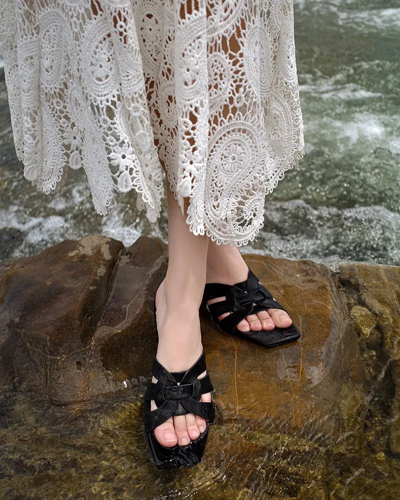 Braided Chunky Heel Roman Sandals