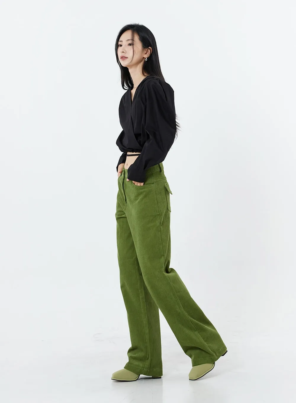 Corduroy Back Pocket Wide Leg Pants OS16