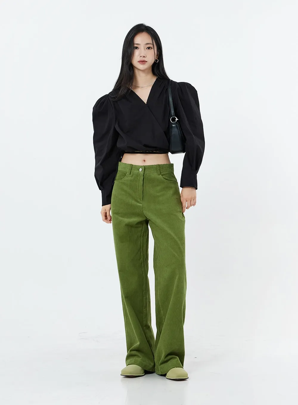 Corduroy Back Pocket Wide Leg Pants OS16