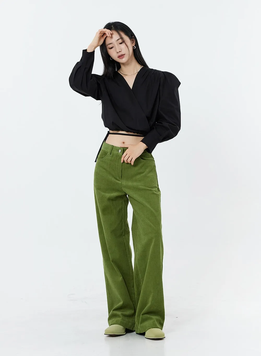 Corduroy Back Pocket Wide Leg Pants OS16