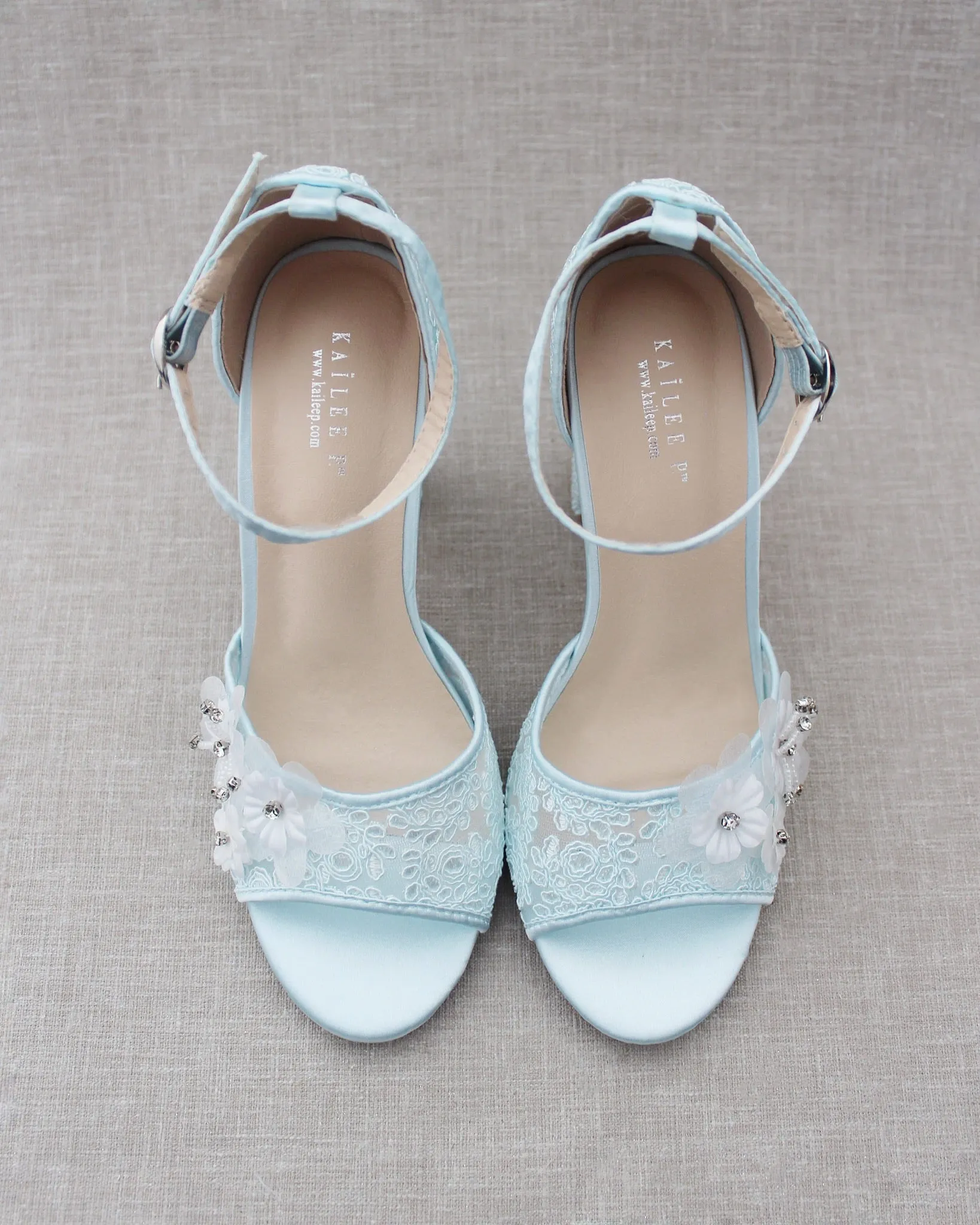 Crochet Lace Block Heel Sandals with White Flower Appliques