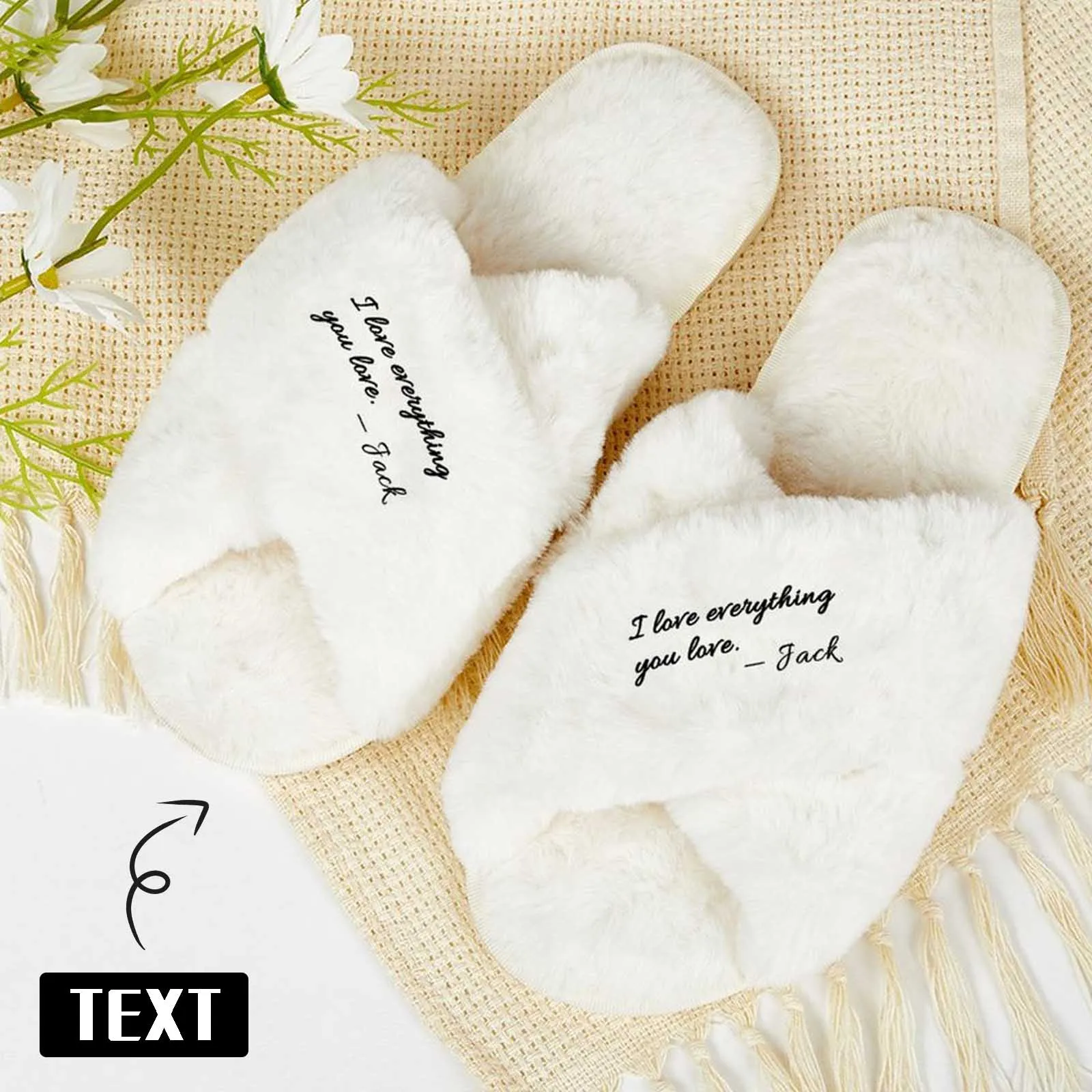 Custom Text Love You Bridesmaid Slippers Fluffy Bridal Slippers Fuzzy Cross Band House Slide Shoes