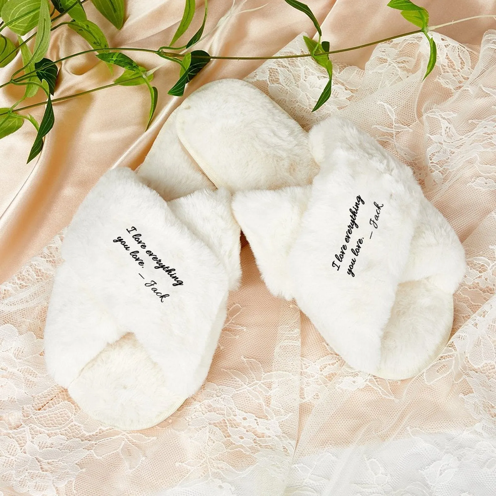 Custom Text Love You Bridesmaid Slippers Fluffy Bridal Slippers Fuzzy Cross Band House Slide Shoes