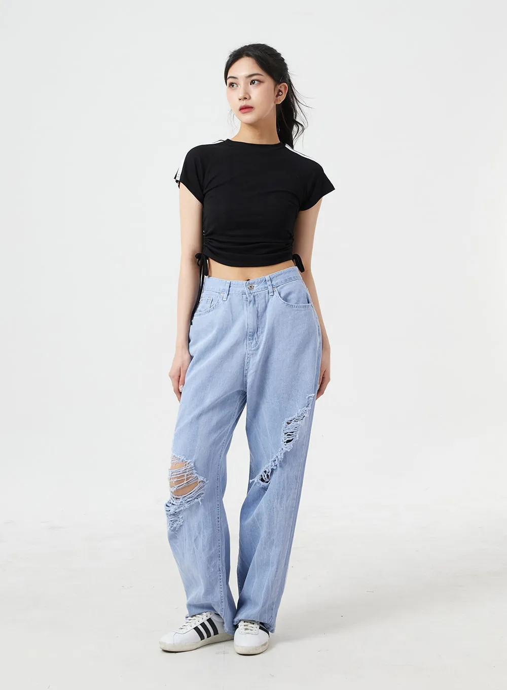 Destroyed Wide Leg Cotton Pants BM304