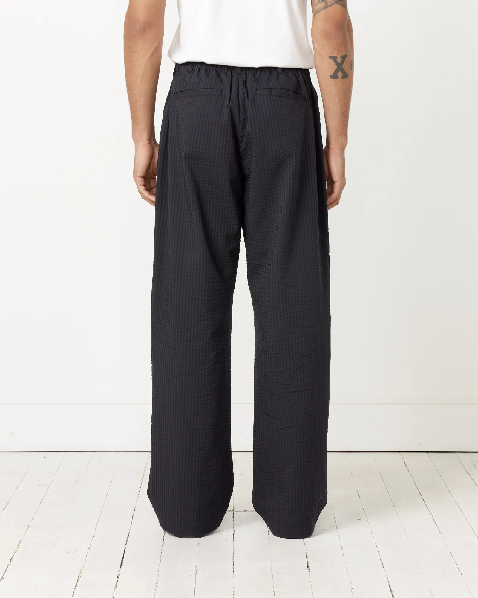 Drape Trouser Striped Seersucker in Navy/Black