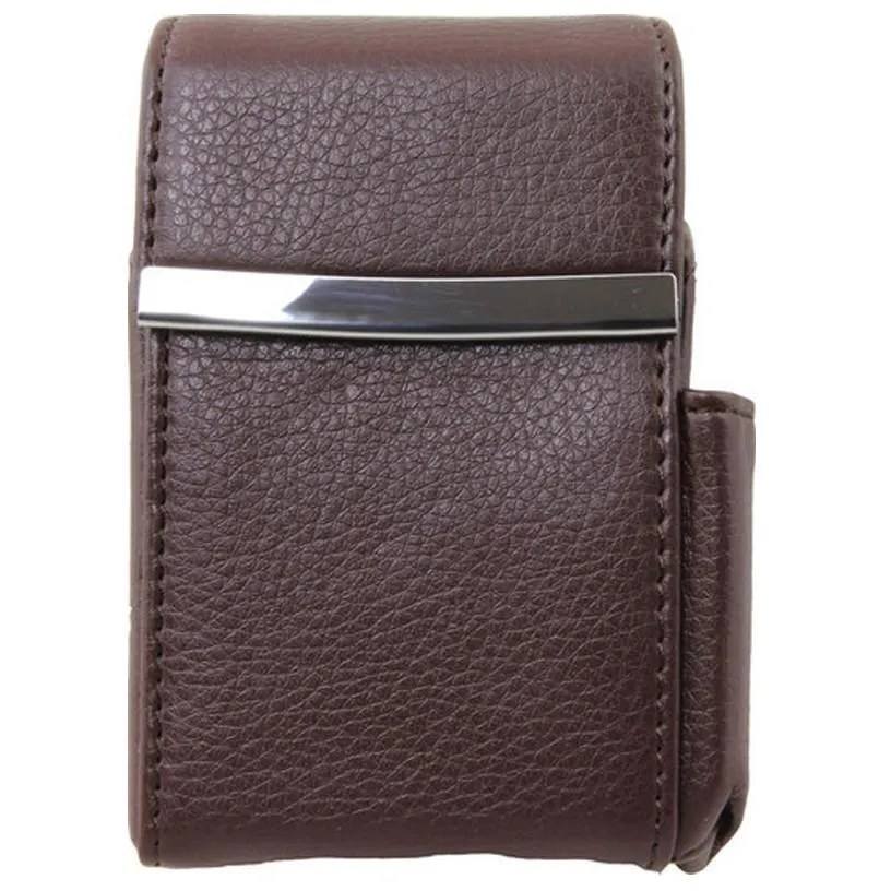 Genuine Leather Flip-top Cigarette Case with Pocket Lighter