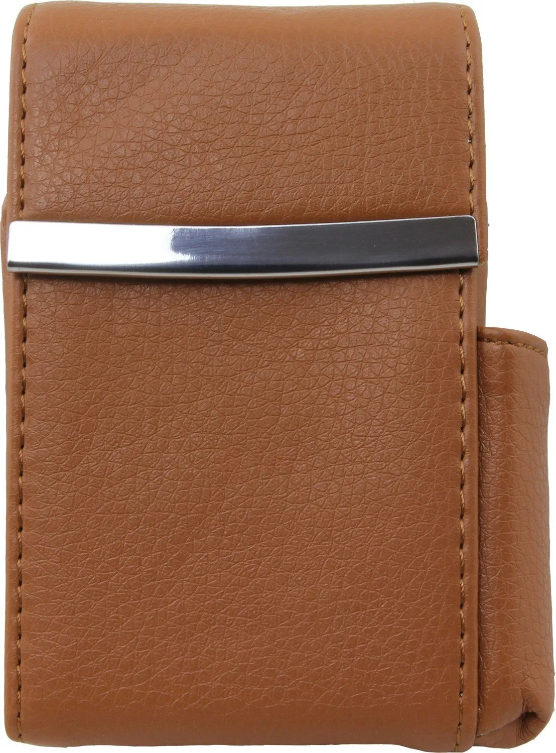 Genuine Leather Flip-top Cigarette Case with Pocket Lighter