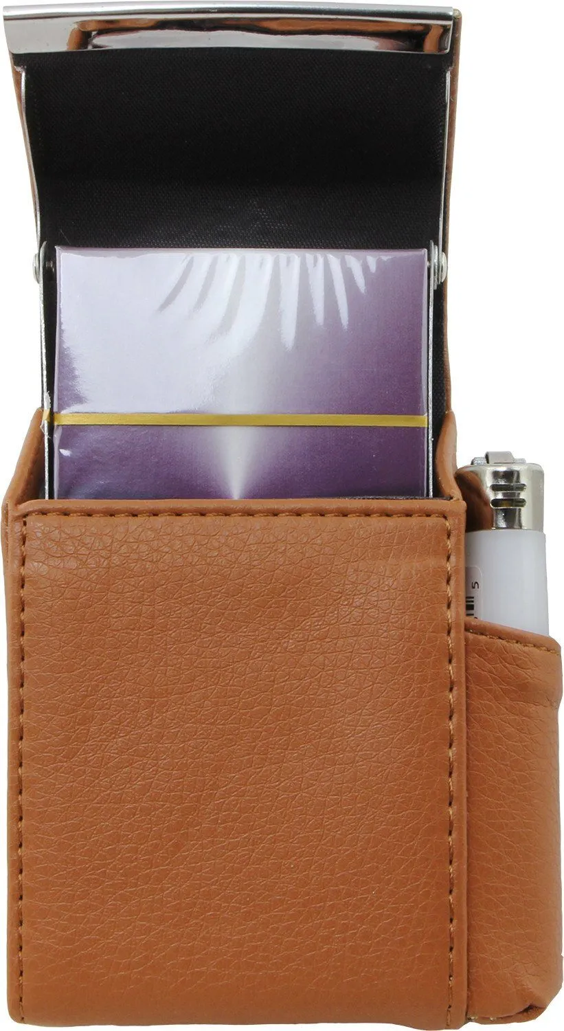 Genuine Leather Flip-top Cigarette Case with Pocket Lighter