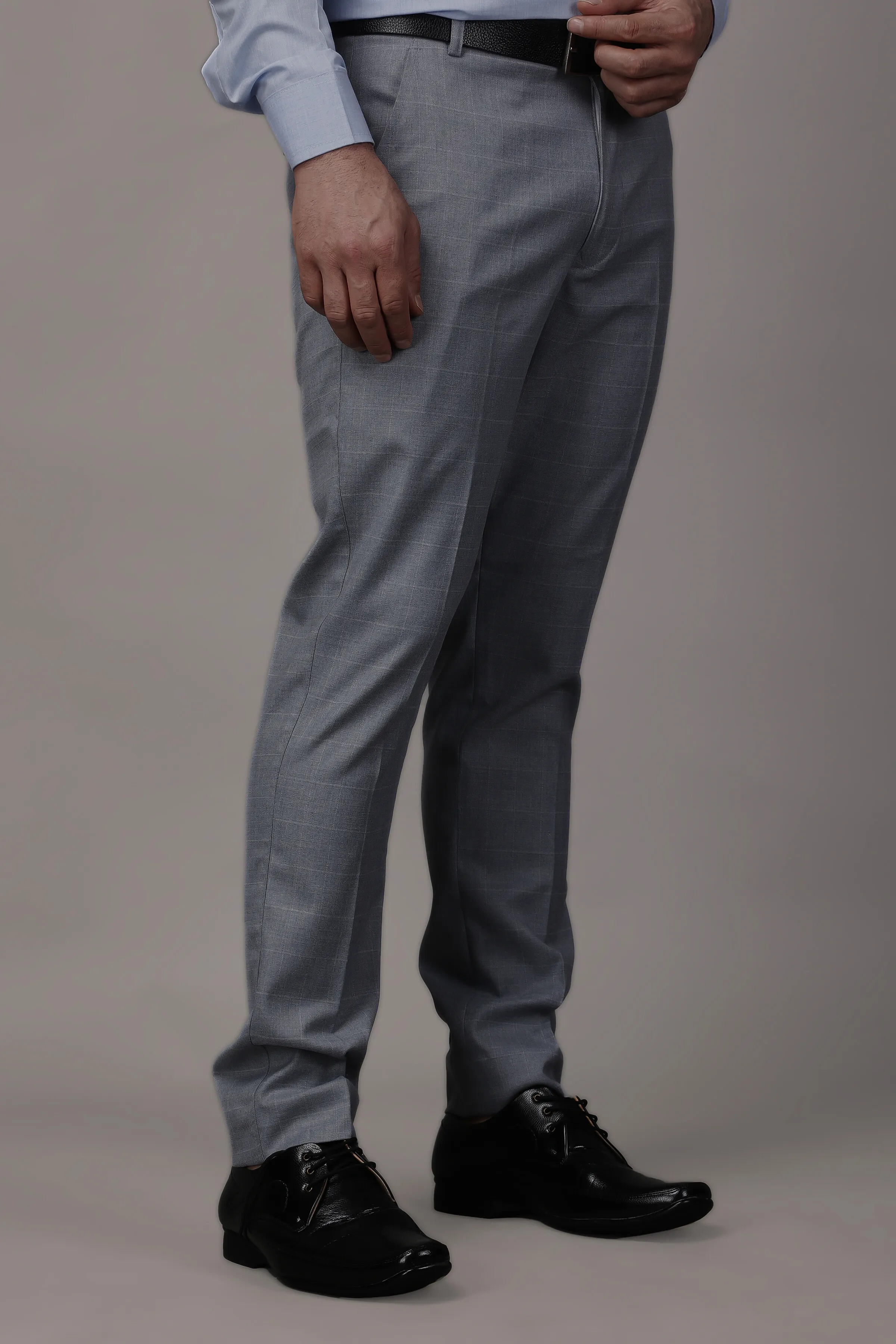 Graphite Checked Formal Trousers