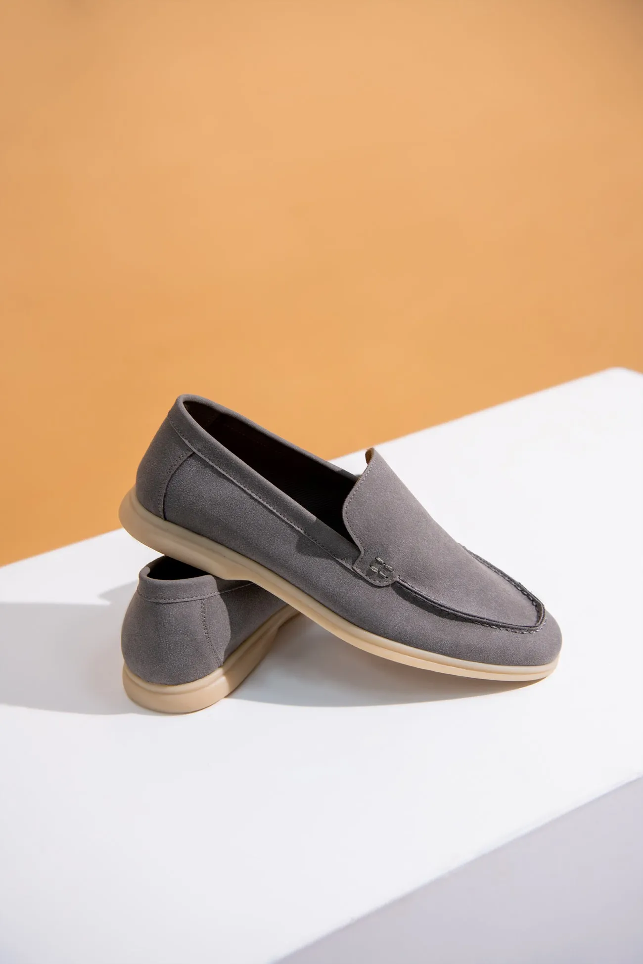 GREY SUEDE MOCCASINS