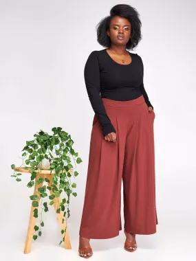 Hessed Long Palazzo Pants - Brown