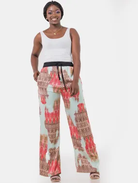 Hijabeefied Regular Satin Pants - Red Print