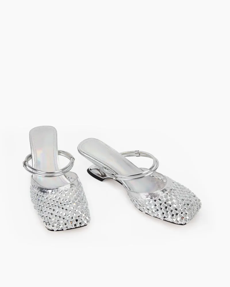 Hollowed Mesh Rhinestone Wrapped Sandals