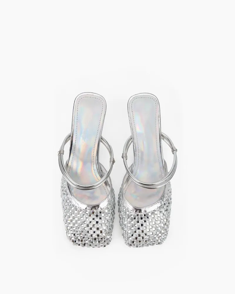 Hollowed Mesh Rhinestone Wrapped Sandals