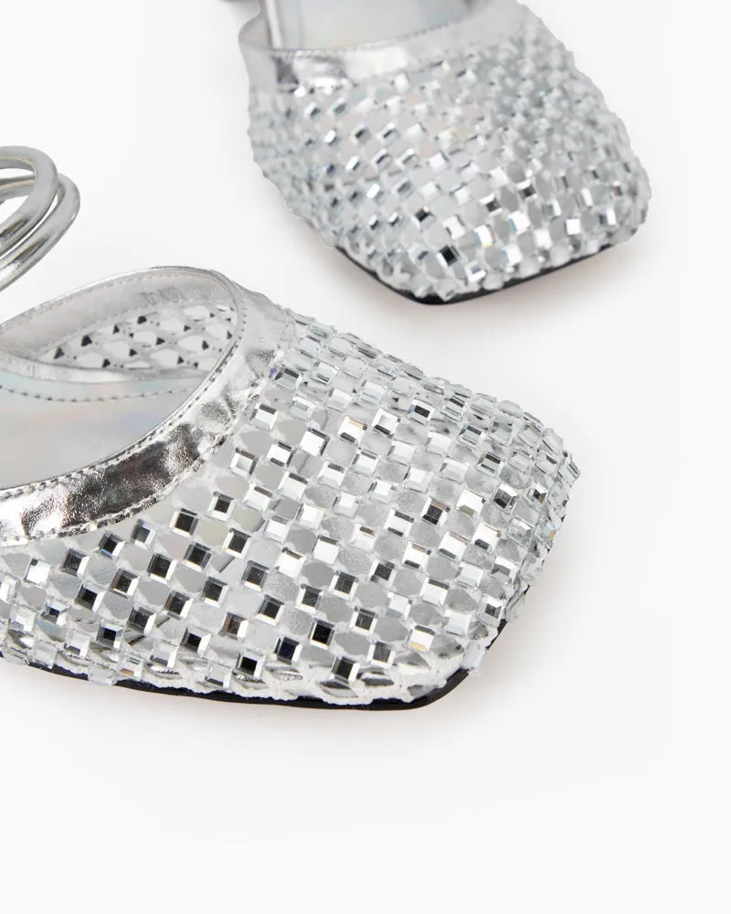 Hollowed Mesh Rhinestone Wrapped Sandals