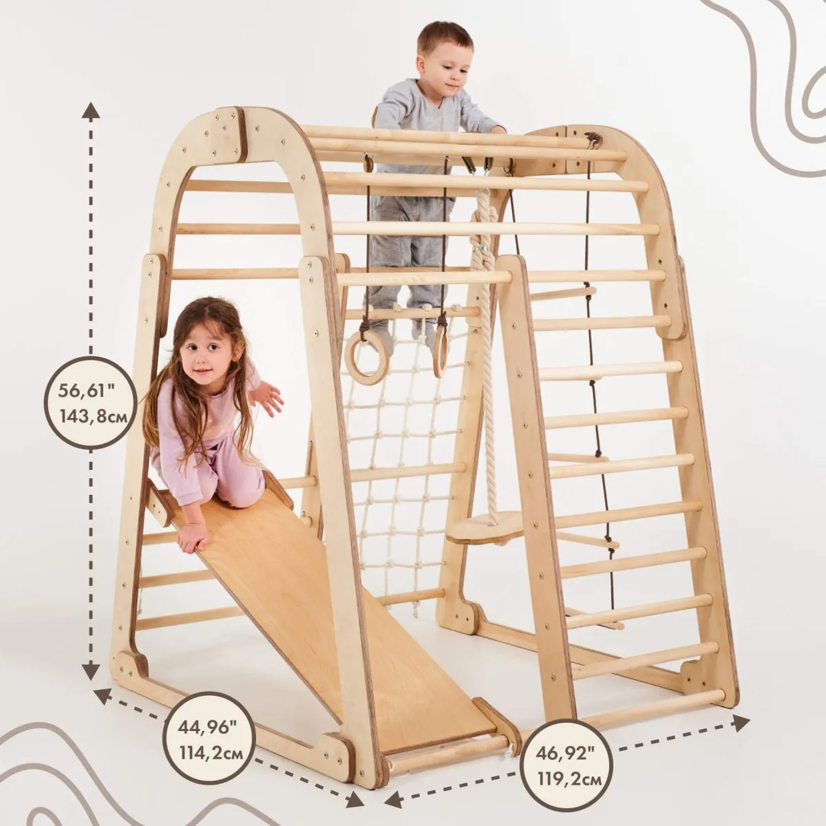 Indoor Wooden 6-in-1 Playground   Swings Set   Slide Board