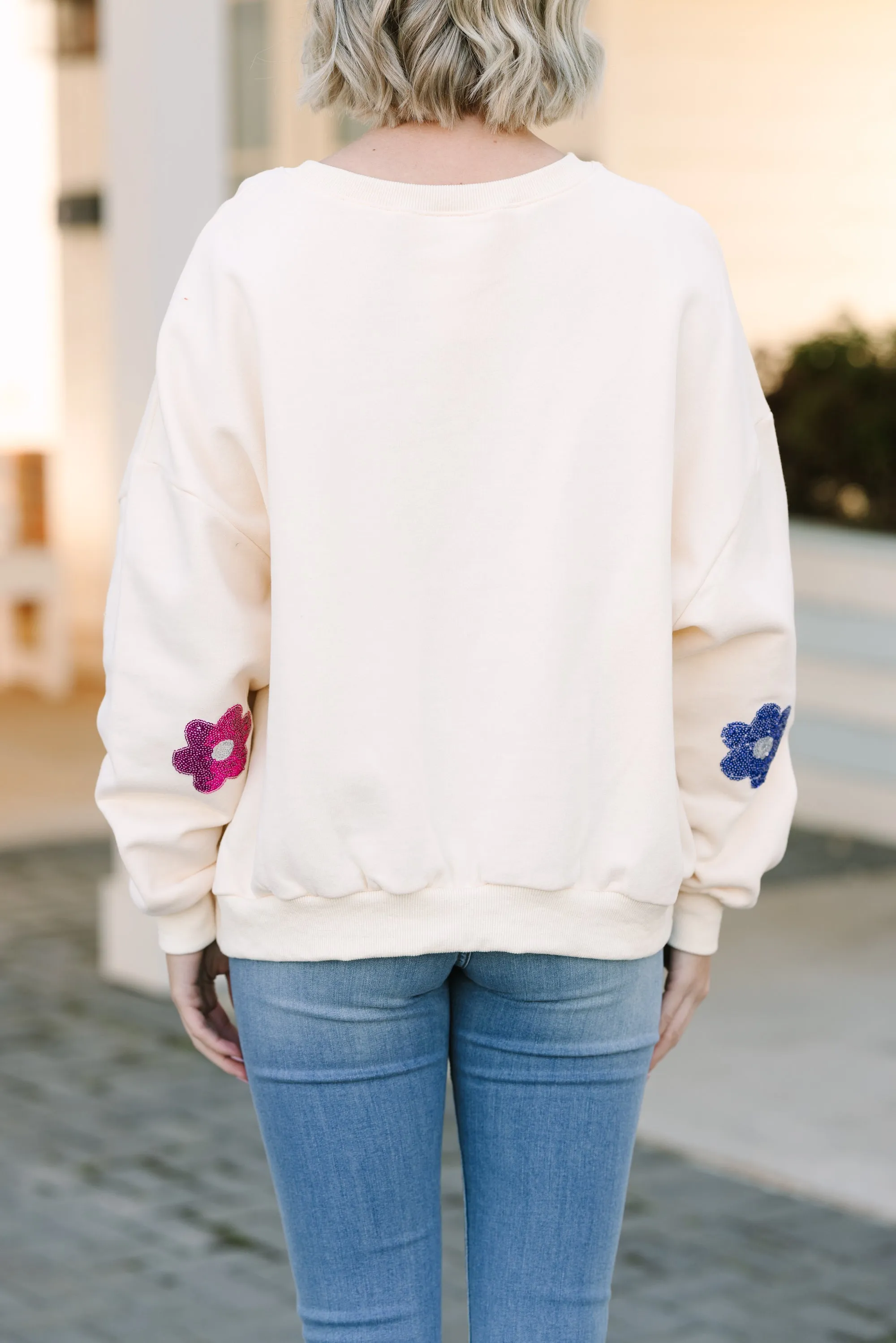 Just My Type Cream White Floral Sweatshirt