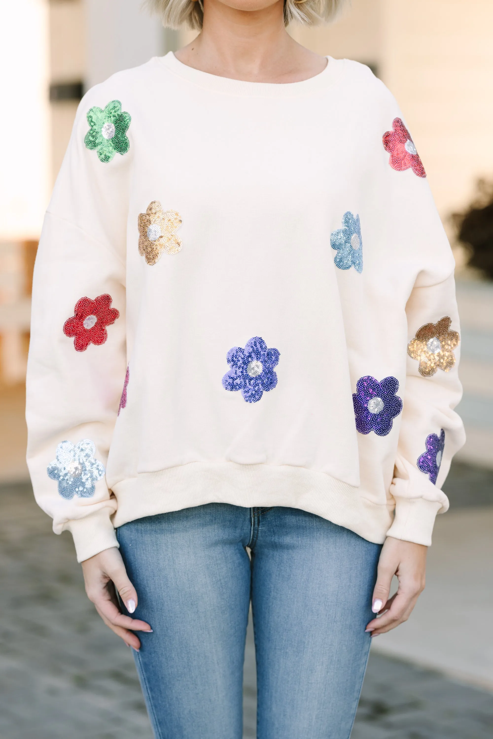 Just My Type Cream White Floral Sweatshirt