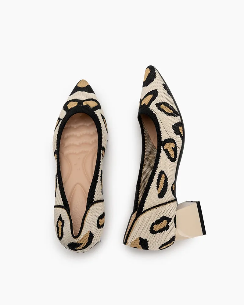 Leopard Pattern Pointed-Toe Chunky Heels