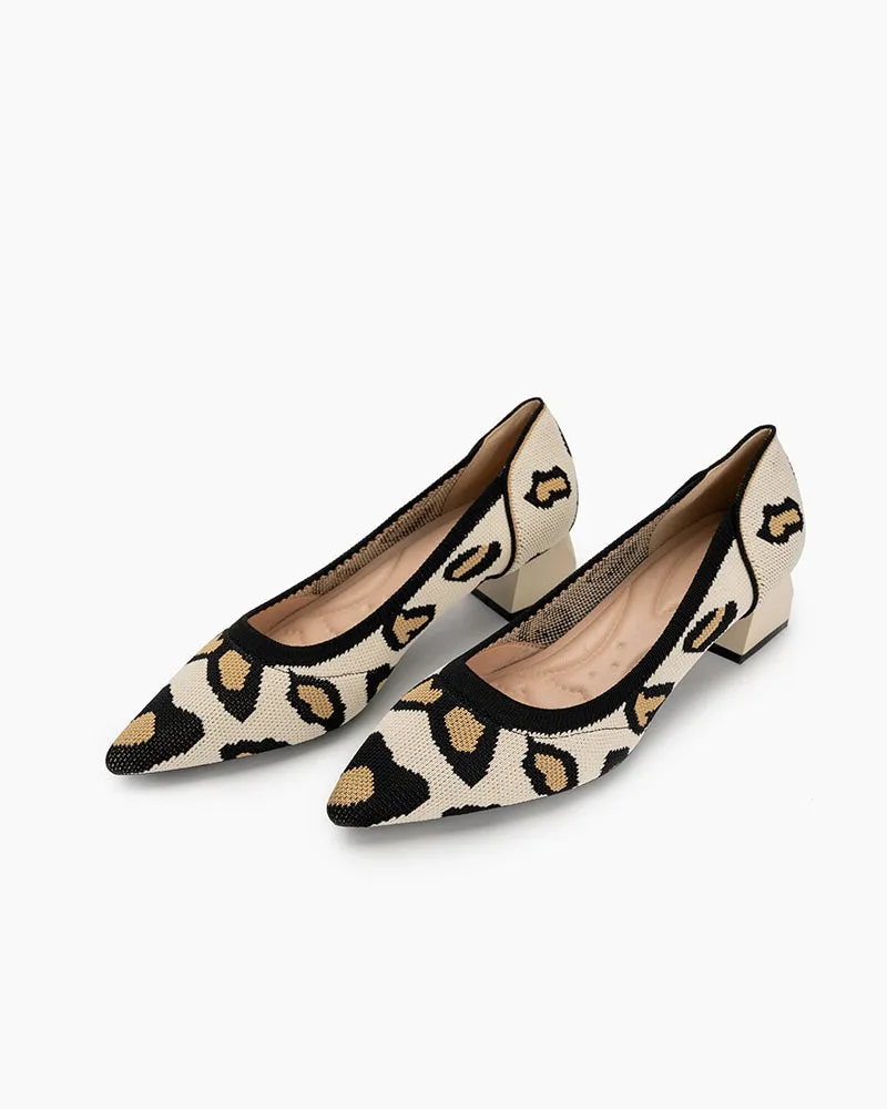 Leopard Pattern Pointed-Toe Chunky Heels