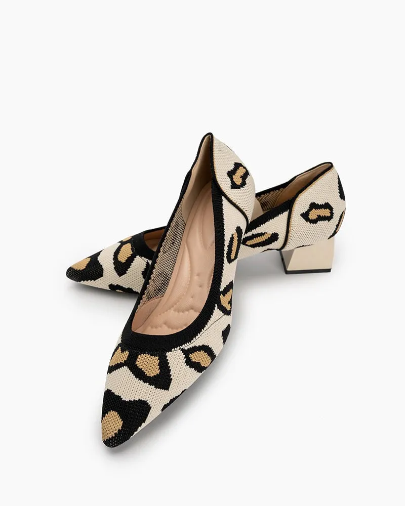 Leopard Pattern Pointed-Toe Chunky Heels