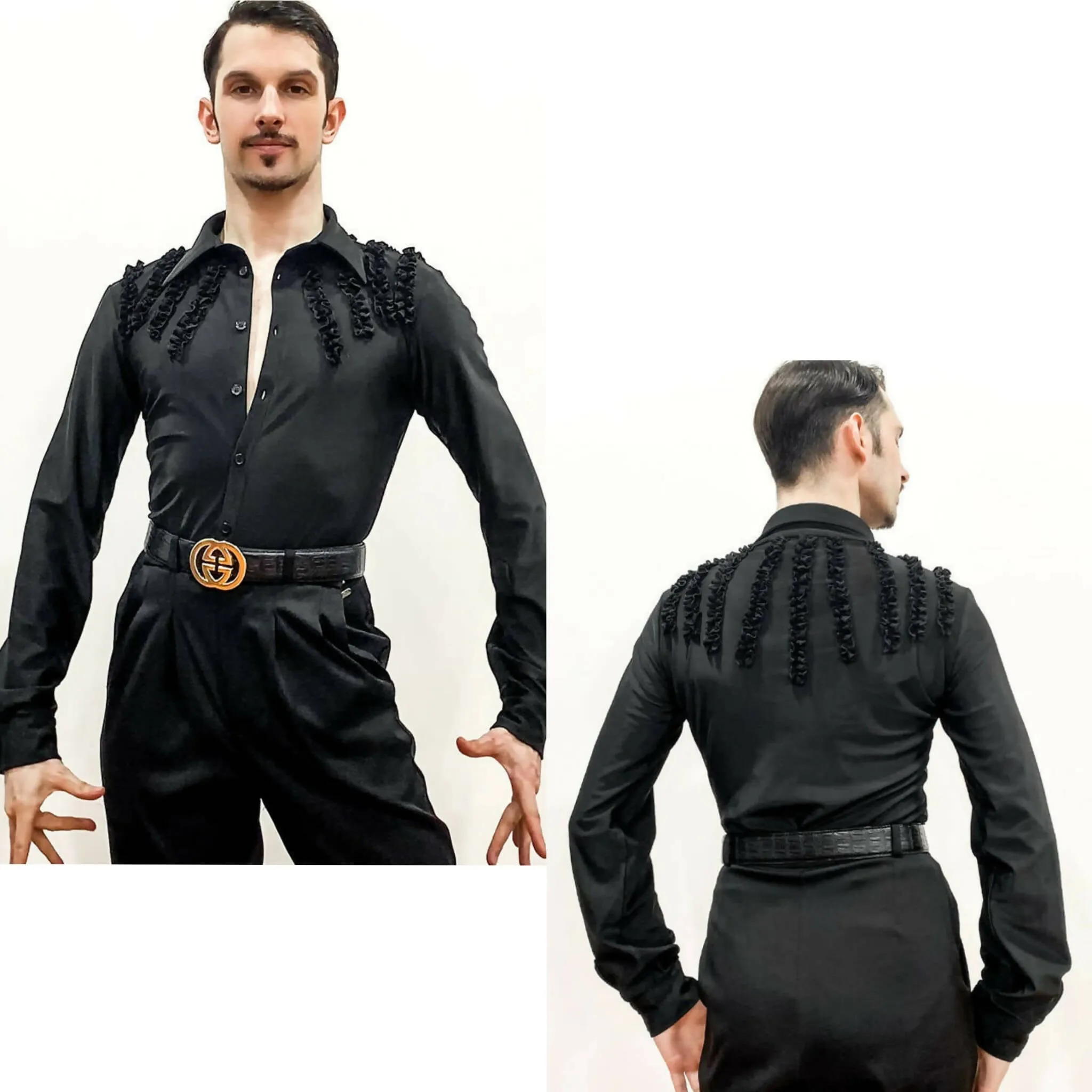 Men Black Velvet Latin Shirt | ALW52