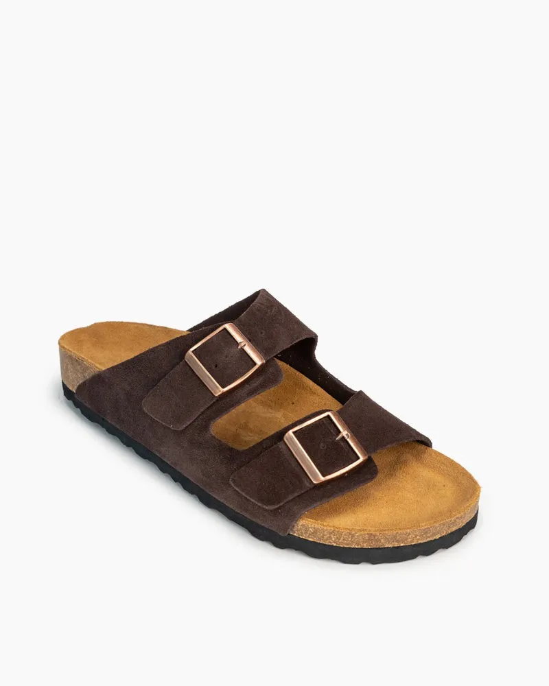 Men's Adjustable Buckle Cork Footbed Suede Slippers