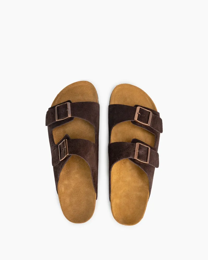 Men's Adjustable Buckle Cork Footbed Suede Slippers