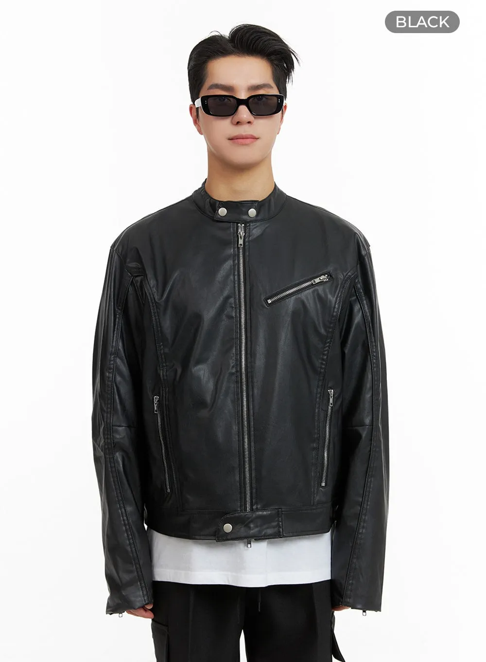 Men's Leather Biker Jacket IA401