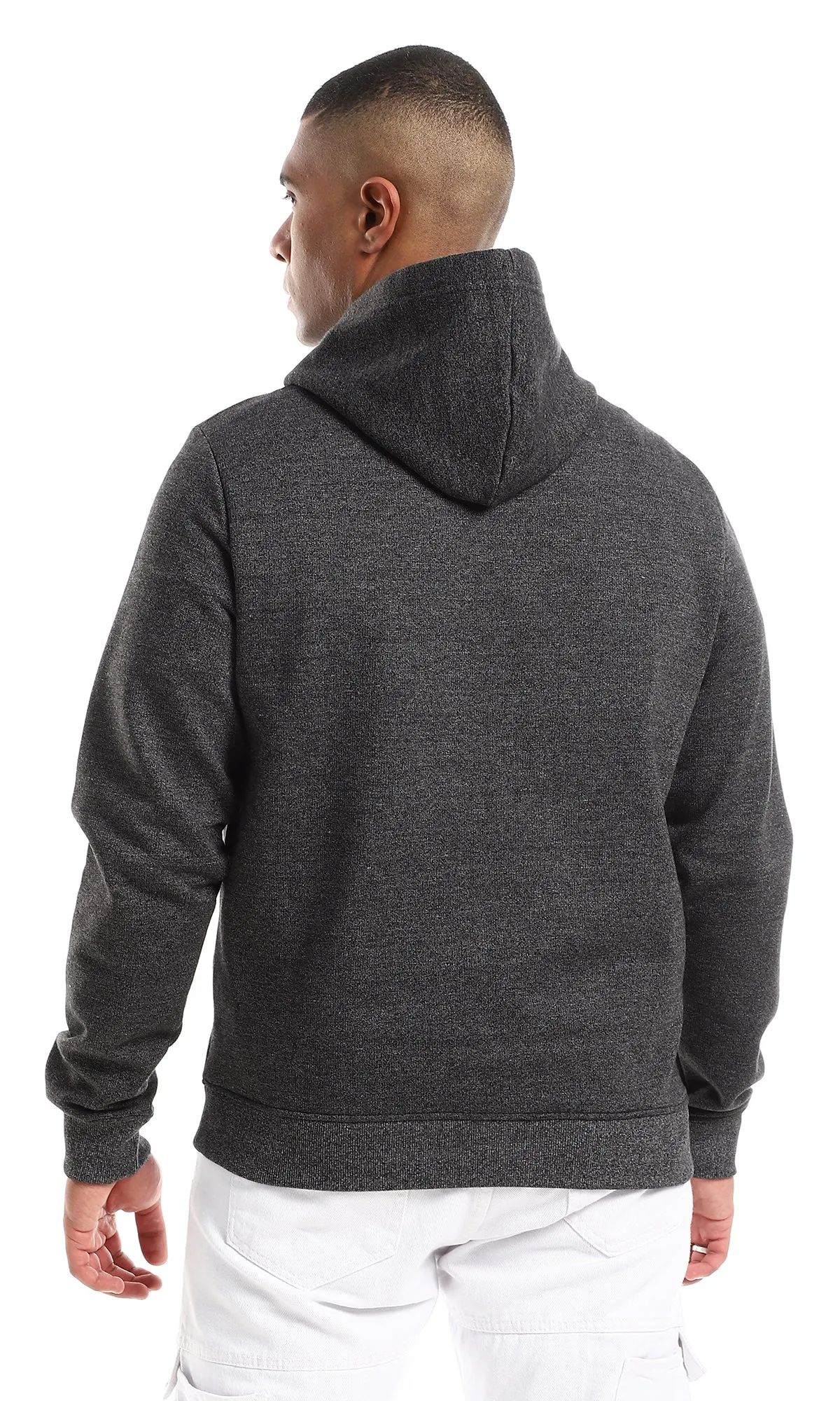 O157604 Regular Fit Long Sleeves Slip On Hoodie - Heather Charcoal