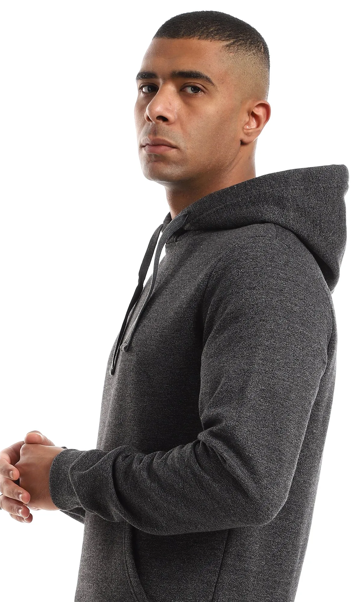 O157604 Regular Fit Long Sleeves Slip On Hoodie - Heather Charcoal