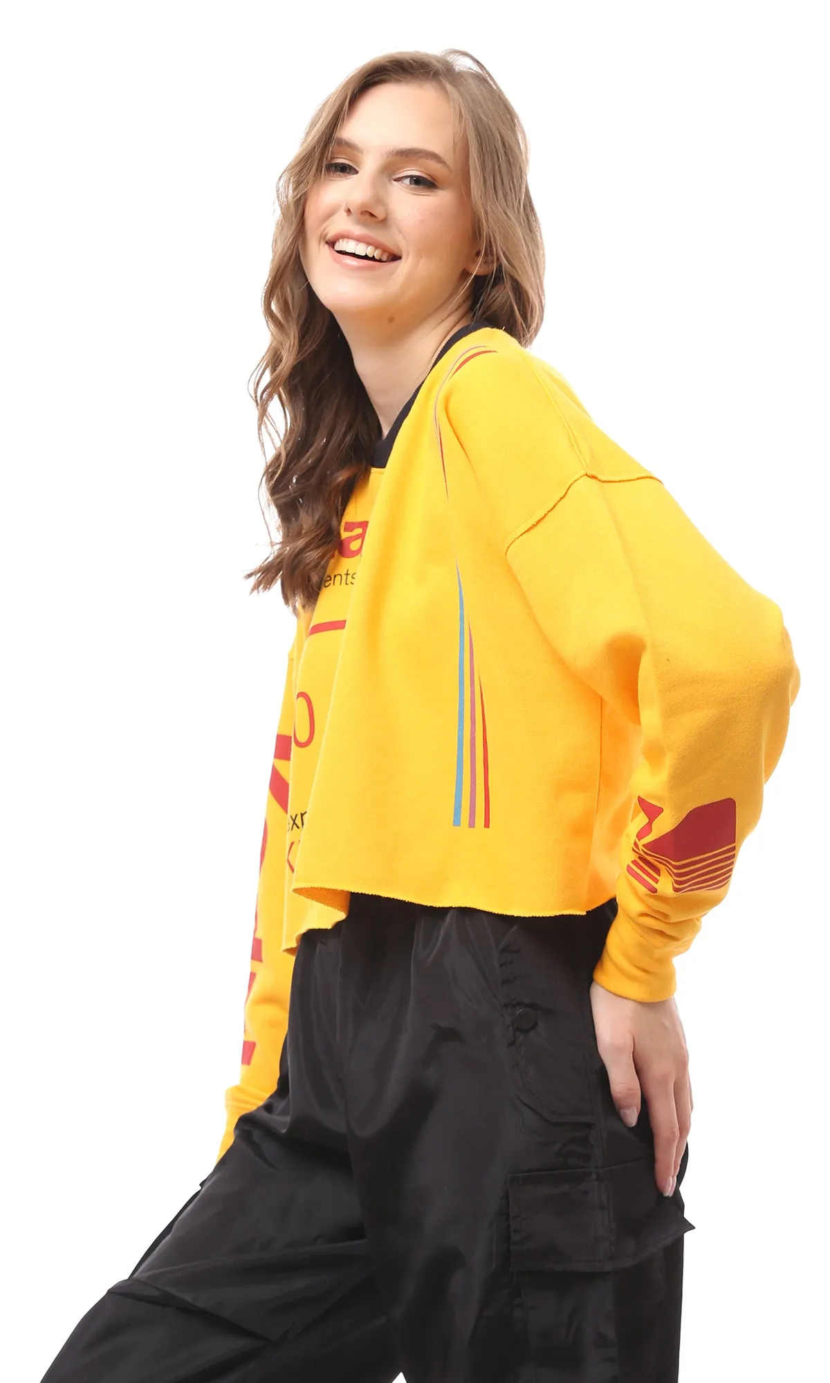 O172763 Slip On Long Sleeves Yellow Short Sweatshirt