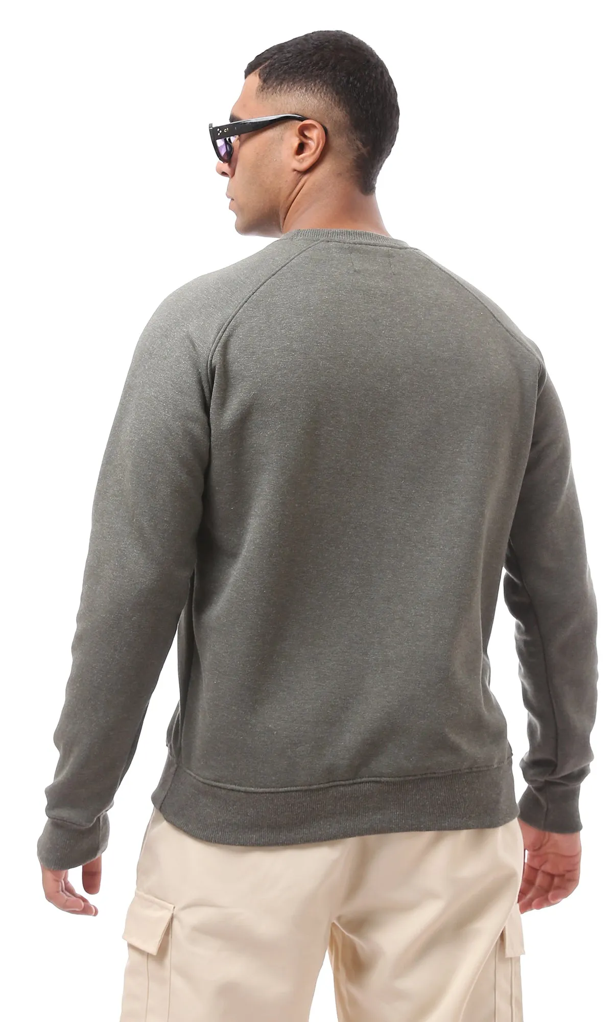 O175376 Round Neck Slip On Heather Olive Sweatshirt