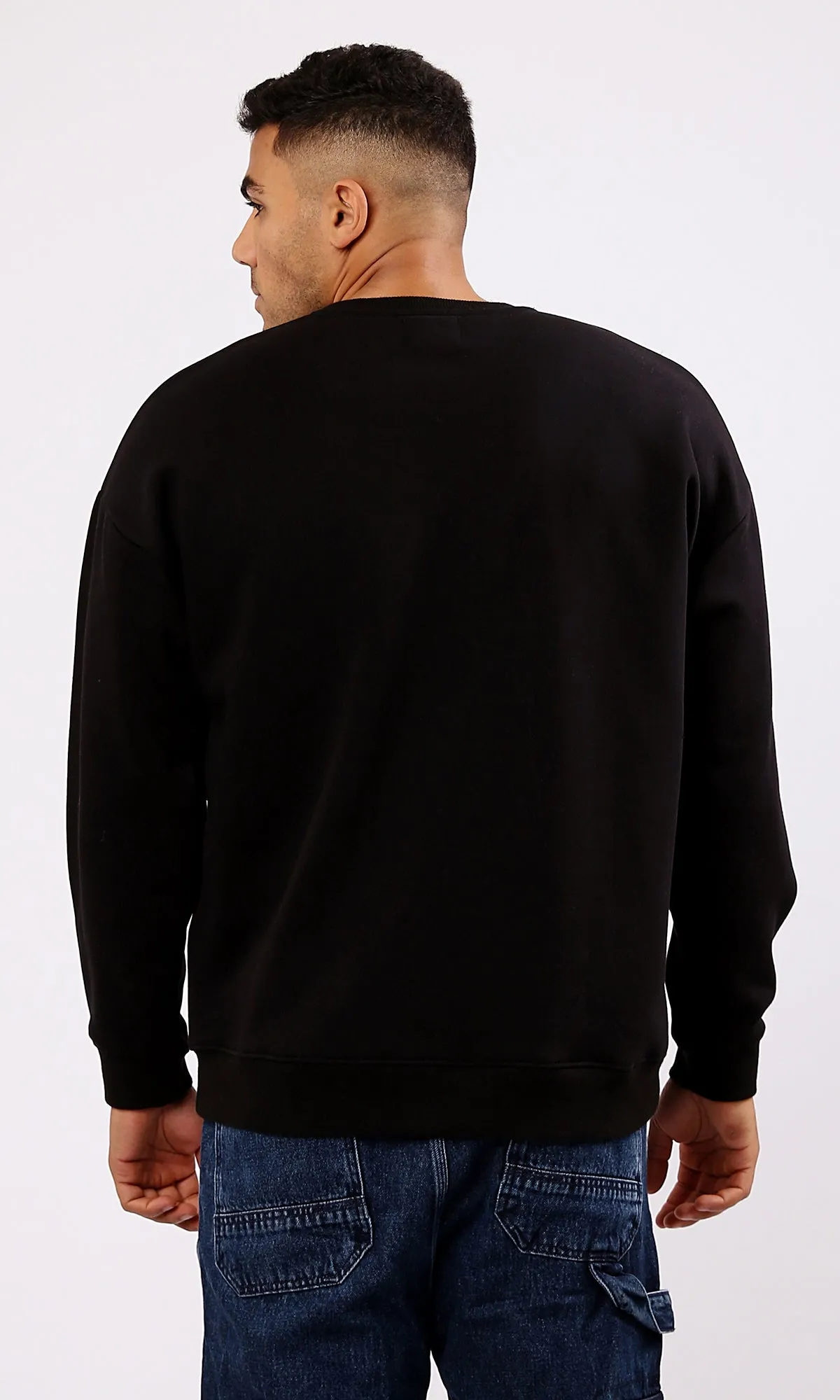 O175780 Round Neck Slip On Black Printed Sweatshirt