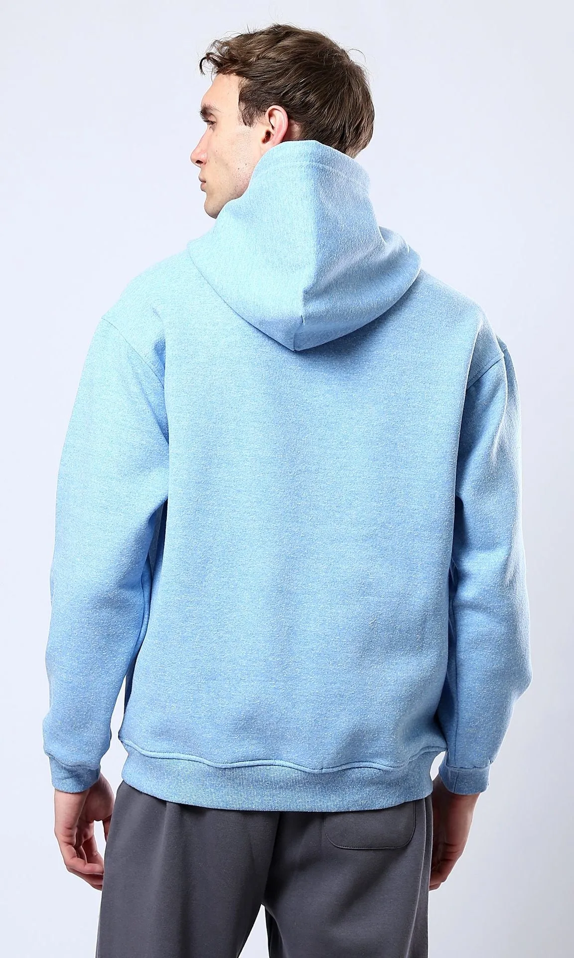 O179375 Heather Sky Blue Slip On Hoodie With Front Print