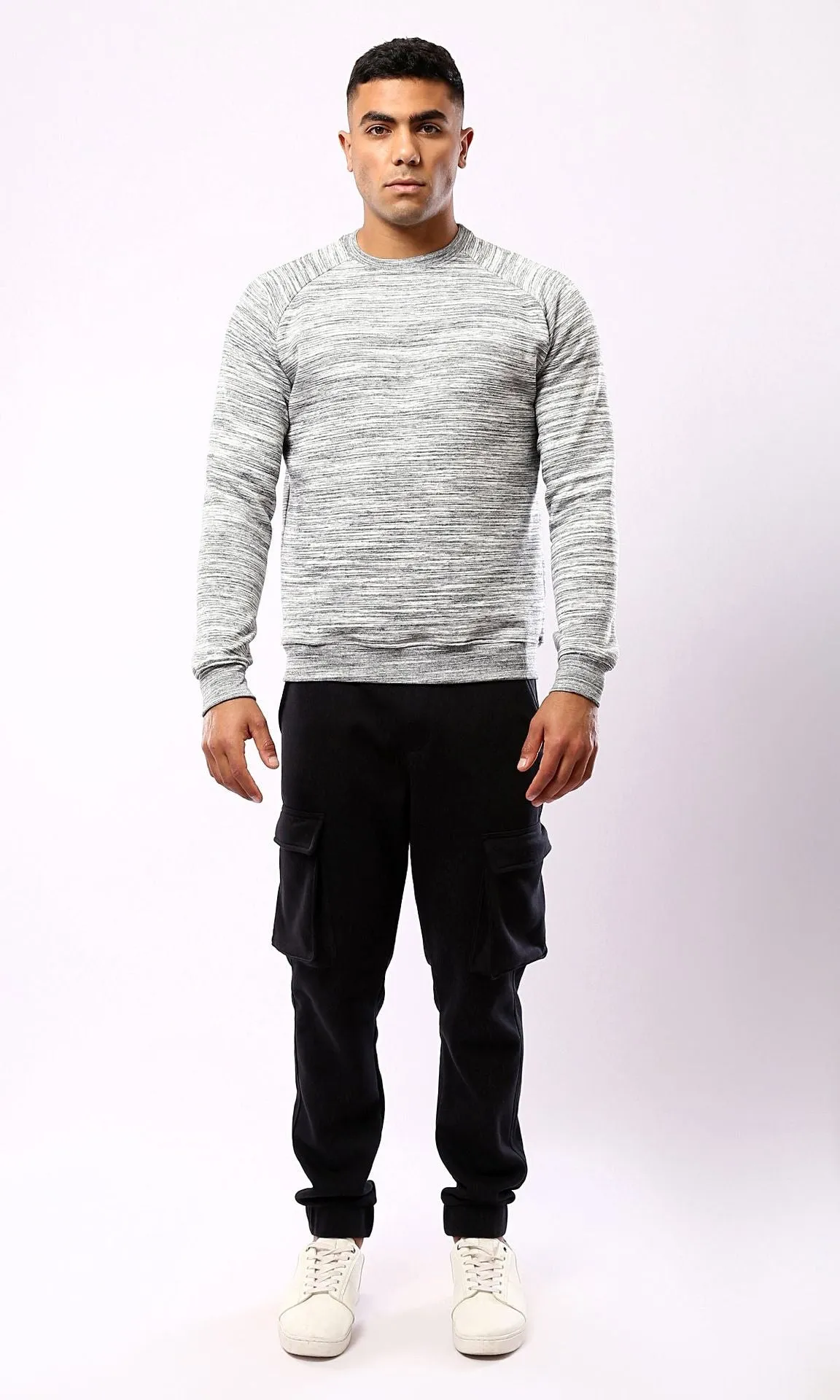 O180400 Round Neck Heather Light Grey Slip On Sweatshirt