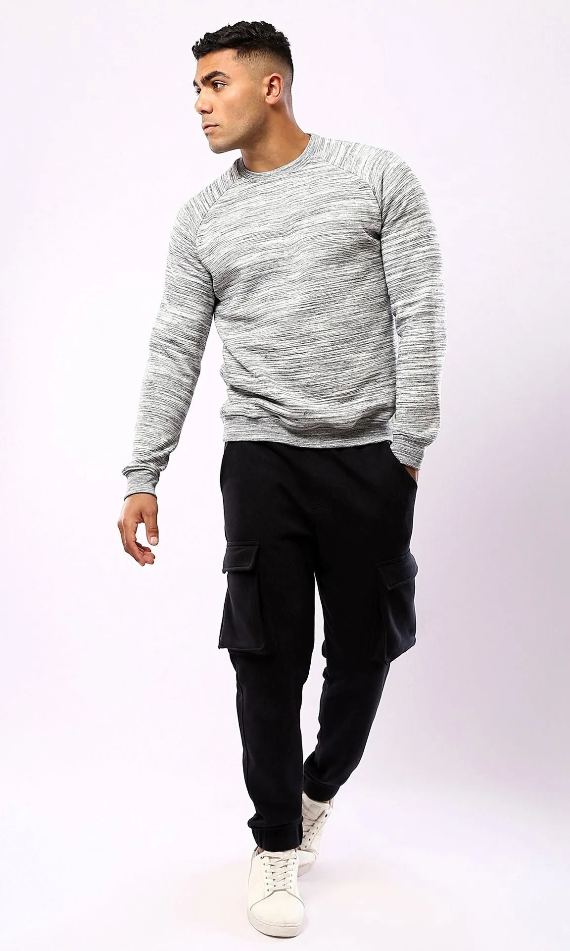 O180400 Round Neck Heather Light Grey Slip On Sweatshirt