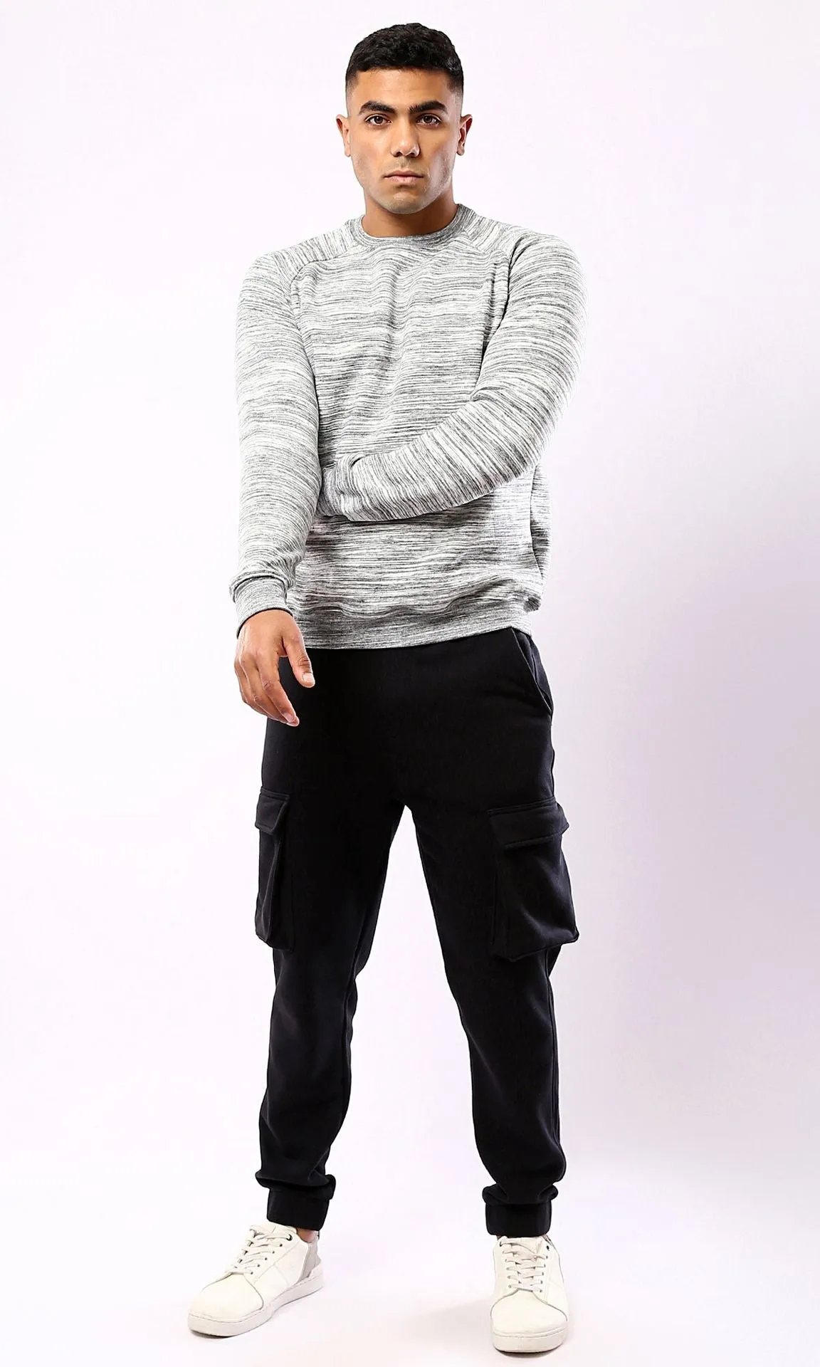 O180400 Round Neck Heather Light Grey Slip On Sweatshirt