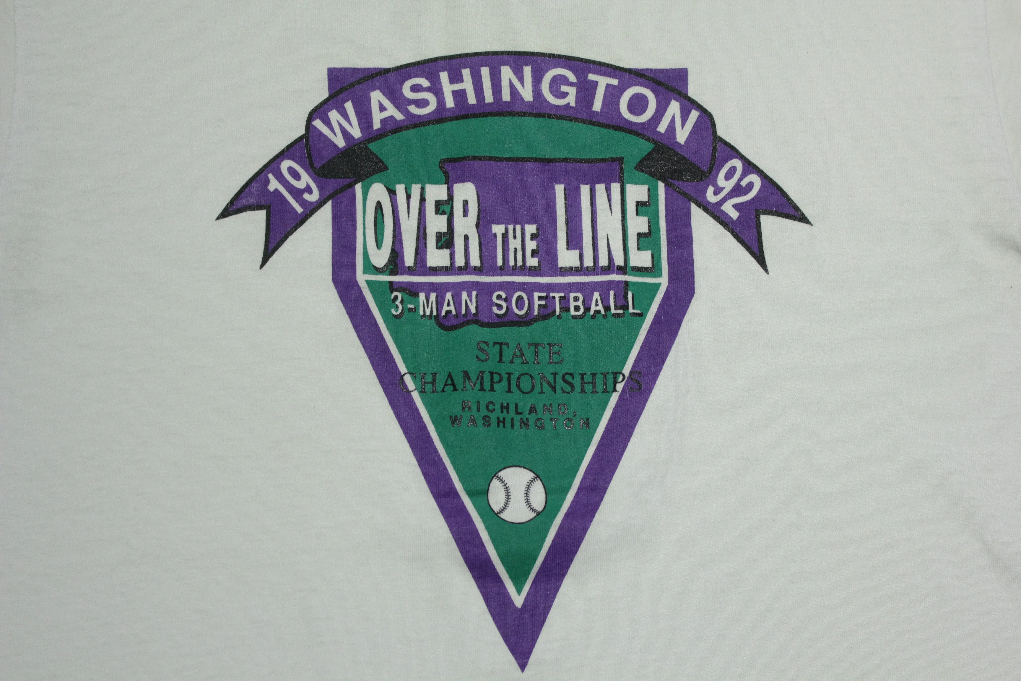 Over The Line 3-Man Softball Vintage 1992 Washington 90's Oneita USA T-Shirt